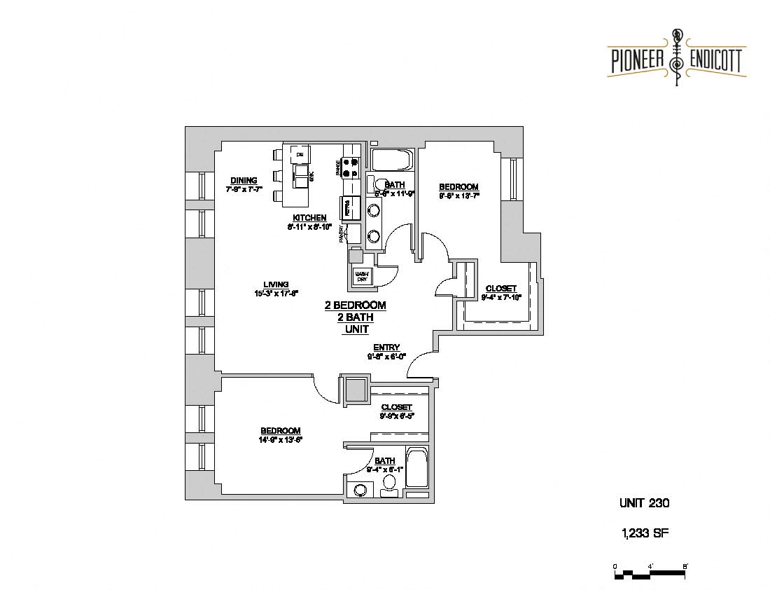 Floor plan layout diagram for 2 BR / 2 BA